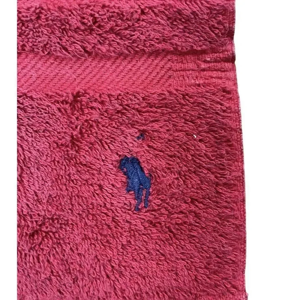 Vintage 1990s Ralph Lauren Red Cotton Towel Set 3 Bath Body Hand Washcloth USA